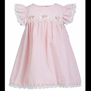 Seersucker lace summer pink baby dress